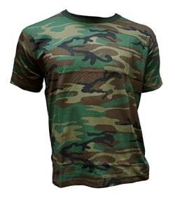 Herren T-Shirt Camouflage kurz Outdoor Tarnmuster Rundhals Baumwolle Woodland Army, Grün, L von Epsen