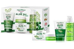 Equilibra Gesichts-Set, Aloe Dermo-Gel 3+ Dermoprotektoren Plus, Aloe Gesichtscreme gegen Falten und Füllstoff, Aloe Gel-Reinigungsmittel für Gesichtsreinigung, Geschenkverpackung von Equilibra