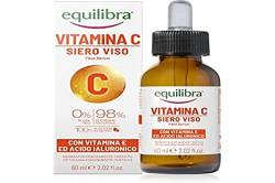 Equilibra Gesichtsserum, Vitamin C mit Vitamin E, Hyaluronsäure und Aloe Vera, verleiht Helligkeit und Frische, geeignet für empfindliche Haut, nicht fettend, schnelle Aufnahme, 60 ml von Equilibra