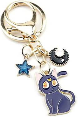Ergugos Sailor Moon Schlüsselanhänger Cartoon Niedlich Magie Katze Schlüsselanhänger Pentagramm Tasche Handy Auto Schlüsselanhänger Männer Teenager Mädchen Katzenliebhaber, violett, Mehrfarbig von Ergugos