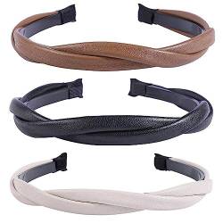 Stirnbänder Für Frauen 3pcs Kunstleder Haarband Mit Knoten Retro Verdrehte Stirnband Elastizität Kopfpack Outdoor Haarzubehör von Ericetion