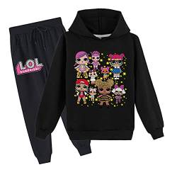 Erichman Frühling Herbst Nette Mädchen Pullover Sweatshirt Anzug Trainingsanzug Sets Hoodie und Jogginghose Anzug für Kinder (Black,Tag 130) von Erichman