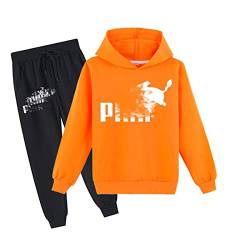 Erichman Kinder Pika Pullover Hoodies und Jogginghose 2 Stück Outfit Set Jogging Trainingsanzug Set für für 2-12 Jahre Jungen mädchen (Orange,8-9 Years) von Erichman