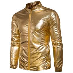 Erichman Männer Metallisches Stehen Kragen Zip Up Motorrad Jacke 70s Disco Party Varsity Zip-up Baseball Bomber Nachtclub glänzende Jacke (Golden,XXL) von Erichman