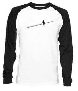 Bird On A Wire Herren Damen Unisex Baseball T-Shirt Weiß Schwarz 2/3 Ärmel Women's Men's Unisex Größe L Men's White T-Shirt Large Size L von Erido