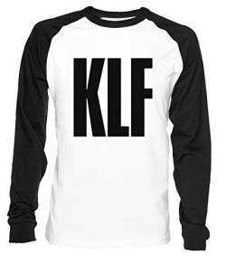 KLF Text Tee Herren Damen Unisex Baseball T-Shirt Weiß Schwarz 2/3 Ärmel Women's Men's Unisex Größe L Men's White T-Shirt Large Size L von Erido