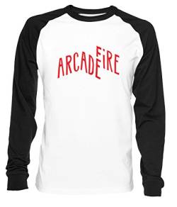 Red Logo of Arcade Fire Herren Damen Unisex Baseball T-Shirt Weiß Schwarz 2/3 Ärmel Women's Men's Unisex Größe S Men's White T-Shirt Small Size S von Erido