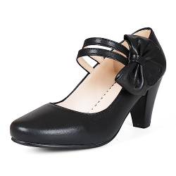 ErikenUrben Damen Vintage Mary Jane Schuhe Süß Bogen Heels 1950s Schuhe mit Absatz Knöchelriemchen Lolita Schuhe Party Dressy Pumps Schuhe Black Size 39 Asian von ErikenUrben