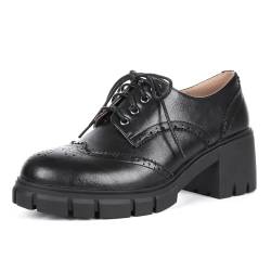 ErikenUrben Plateau Oxford Schuhe Damen Chunky Heel Vintage Schnürhalbschuhe Oxford Wingtip Schuhe Black Lug Sole Gemütlichable Arbeit Business Pumps Schnüren von ErikenUrben