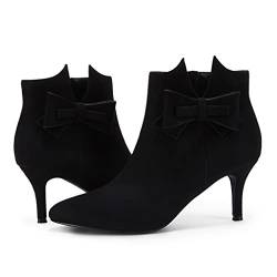 Ermonn Damen Stiefeletten mit spitzem Zehenbereich, Kunstwildleder, Stiletto-Absatz, seitlicher Reißverschluss, Booties, Hochzeitskleid, Pumps, schwarz, 38.5 EU von Ermonn