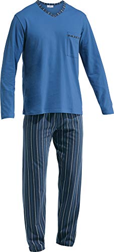 Erwin Müller Herren-Schlafanzug, Pyjama, Zweiteiler Single-Jersey blau/Marine Größe 102 - mit V-Ausschnitt und Brusttasche, Hose mit abgestepptem Gummibund, 100% Baumwolle von Erwin Müller