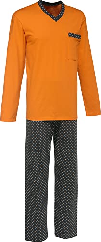 Erwin Müller Herren-Schlafanzug, Pyjama, Zweiteiler Single-Jersey orange Größe 54 - mit V-Ausschnitt und Brusttasche, Hose mit abgestepptem Gummibund, 100% Baumwolle von Erwin Müller