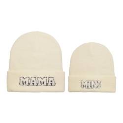 2PCS Eltern-Kind-Mütze Mama und Mini Hüte Mutter Tochter/Sohn Passende Mütze Winter Warme Strickmütze Beanie Cap, Weiss/opulenter Garten, Einheitsgröße von Erying