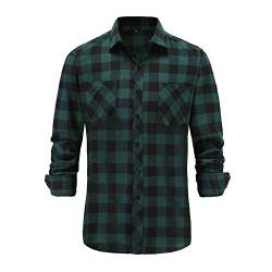 EsUkar Flanellhemd,Kariertes Flanellhemd Für Herren Mit Langen Ärmeln Kariertes Arbeitshemd Für Den Winter Kariert Großes Hemd Aus Gebürsteter Baumwolle Langärmlig Button-Down-Hemd M-4Xl Grün M von EsUkar