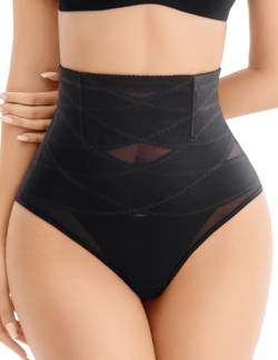 Esa Liang Tanga Shapewear für Frauen, Bauchkontrolle, hohe Taille, Tanga, Höschen, Miedergürtel, Bauchkontrolle, Body Shaper Unterwäsche, Schwarz, S von Esa Liang