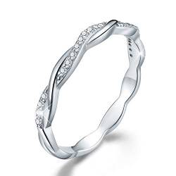 Esberry 18 Karat Vergoldung 925 Sterling Silber Twist Ring Band Zirkonia Stapelbare Ringe CZ Simulierte Diamant Ewigkeit Bänder Verlobung Eheringe für Frauen (White Gold, 51.5(16.5)) von Esberry