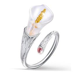 Esberry Lotus Fun Ring aus echtem 925er-Sterlingsilber, handgefertigt, feiner Schmuck, Calla-Lilien-Blume, verstellbare Ringe für Damen von Esberry