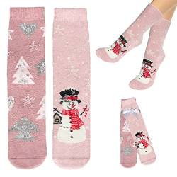 Esda Weihnachts-Socken aus Wolle One Size 35-42 Geschenk-Idee Weihnachten Nikolaus Wichtel wärmend Kuschel-Socken Thermo (2xRosa) von Esda