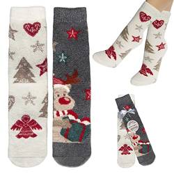 Esda Weihnachts-Socken aus Wolle One Size 35-42 Geschenk-Idee Weihnachten Nikolaus Wichtel wärmend Kuschel-Socken Thermo (Beige/Anthrazit) von Esda