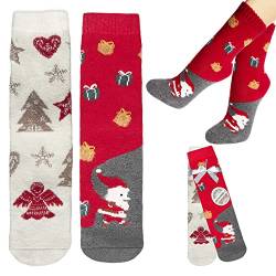 Esda Weihnachts-Socken aus Wolle One Size 35-42 Geschenk-Idee Weihnachten Nikolaus Wichtel wärmend Kuschel-Socken Thermo (Beige/Rot) von Esda