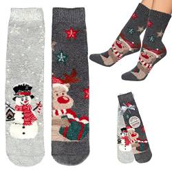 Esda Weihnachts-Socken aus Wolle One Size 35-42 Geschenk-Idee Weihnachten Nikolaus Wichtel wärmend Kuschel-Socken Thermo (Grau/Anthrazit) von Esda