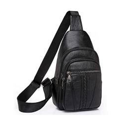 Eshow Brusttasche Sling Bag für Herren und Damen Umhängetasche Crossbody Bag Schultertasche aus PU Leder Rucksack für Outdoorsport Radfahren Reisen von Eshow