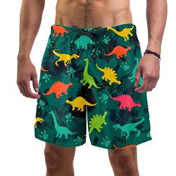 Eslifey Grunge Bunte Dinosaurier Fun Cartoon Dino Muster Badehose Elastischer Badeanzug Boardshorts für Herren, multi, L/XL von Eslifey