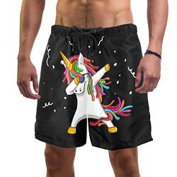 Eslifey Herren-Strand-Shorts, niedliches Einhorn, Tanzparty, Tupfen, Einhorn, Badehose, elastischer Badeanzug, Boardshorts für Herren, L, multi, L/XL von Eslifey