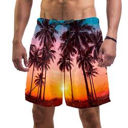 Herren Strand-Shorts, Kokosnuss-Palmen, Sonnenuntergang, Badehose, elastisch, Größe L Gr. L/XL, multi von Eslifey