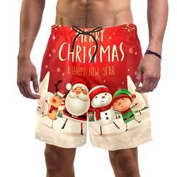 Herren Strand-Shorts Weihnachten Santa Claus Schneemann Rentier und Elf Happy New Year Badehose Elastische Badehose Boardshorts für Herren Gr. XXL, multi von Eslifey