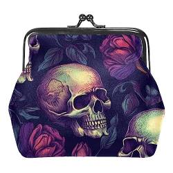 Münzgeldbörsen, Totenkopf und Blumen, Münzgeldbörse, tragbare Schmucktasche mit Kissverschluss, für Damen, Mädchen, Kinder, Mehrfarbig 3, 4.3x4.7 in/11x12 cm, Münztasche von Eslifey