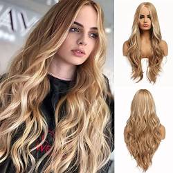 Esmee 24 Zoll Lange Braune Ash Blonde Perücken für Frauen Natürlich Wellenförmig Synthetische Haar Perücke Mittelscheitel von Esmee