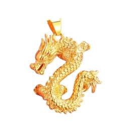 Esmyaqk 24k Gold überzogene gefüllte Zodiac Drachen Anhänger Halskette, chinesischer Drachen Anhänger, Mode Zubehör, Sweater Kette Zubehör von Esmyaqk