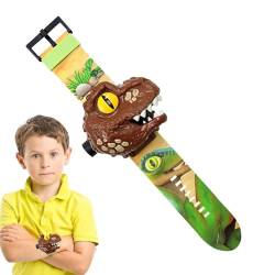 Esncddym Dinosaurier-3D-Projektor-Uhr-Spielzeug | 24 Muster Dinosaurier Projektor Uhren Spielzeug,Tragbare elektronische Kinderuhr mit Tiermuster, Digitale Armbanduhr für Jungen und Mädchen von Esncddym