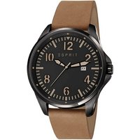 Esprit Quarzuhr, Herren Quarzuhr mit schwarzem Zifferblatt Analog-Anzeige und braunem Lederband ES107601002 von Esprit