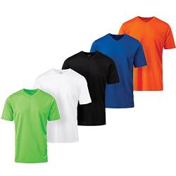 Herren Active T-Shirt – schnelltrocknendes Sport-/Workout-Training, Stretch, V-Ausschnitt, kurzärmlig, 5er-Pack, sortiert 3, X-Groß von Essential Elements