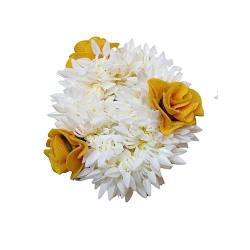Traditionelle indische Gajra Weiß mit gelber Rose, künstlicher Blumenschmuck, handgefertigtes Diadem für Damen, Partyoutfit, Mehndi Dutt (1 Stück) von Estationeryhouse