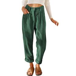 Cordhose für Damen, Lockere, Bequeme Hose, Elastische, Hoch Taillierte Vintage-Hose(L-OD-Grün) von Estink