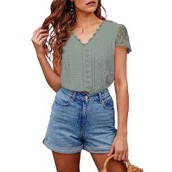 Damen Bluse Spitzen Hemd Kurzarm-Spitzenoberteil V-Ausschnitt Sommer Oberteile Elegant Top (M) von Estink