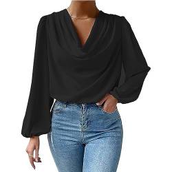 Damen Elegant Langarm Bluse Lässiges Chiffon Laternenärmel Wasserfallausschnitt Hemd T Shirt (M) von Estink