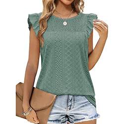 Damen T-Shirt Rüschen Ärmel Oberteil ausgehöhlt Tunika Bluse Tops Lässiger Sommer Shirts(S) von Estink