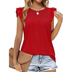 Damen T-Shirt Rüschen Ärmel Oberteil ausgehöhlt Tunika Bluse Tops Lässiger Sommer Shirts(XL) von Estink