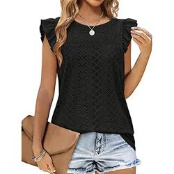 Damen T-Shirt Rüschen Ärmel Oberteil ausgehöhlt Tunika Bluse Tops Sommer Shirts (M) von Estink