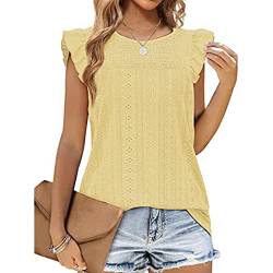 Damen T-Shirt Rüschen Ärmel Oberteil ausgehöhlt Tunika Bluse Tops Sommer Shirts (S) von Estink