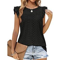 Damen T-Shirt Rüschen Ärmel Oberteil ausgehöhlt Tunika Bluse Tops Sommer Shirts (XL) von Estink
