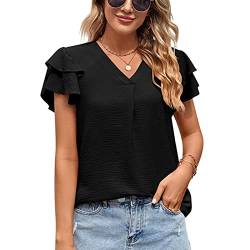 Damen Tops Elegant Kurzarm Rüschen Ärmel Tunika Tops Sommer T-Shirt Bluse Oberteile (L) von Estink