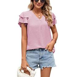 Damen Tops Elegant Kurzarm Rüschen Ärmel Tunika Tops Sommer T-Shirt Bluse Oberteile (M) von Estink