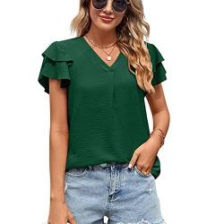 Damen Tops Elegant Kurzarm Rüschen Ärmel Tunika Tops Sommer T-Shirt Bluse Oberteile (M) von Estink