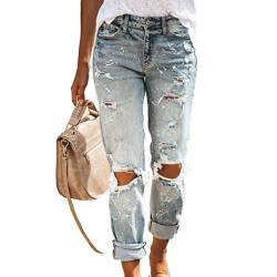 Elastische Jeanshose für Damen mit Geradem Bein Im Used-Look, Zerrissene Boyfriend-Jeans mit Mittlerer Taille (L) von Estink