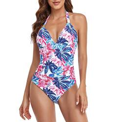 Estink Damen Badeanzug Einteilige V-Ausschnitt Raffung Bauchweg Einteilige Bademode Swimsuit (S-Geben Sie 5 EIN) von Estink